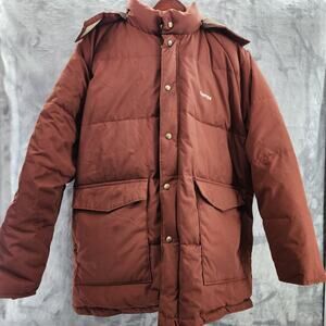 Medium Men's Alaska Safari Down puffer coat kemps hood double zipper snaps